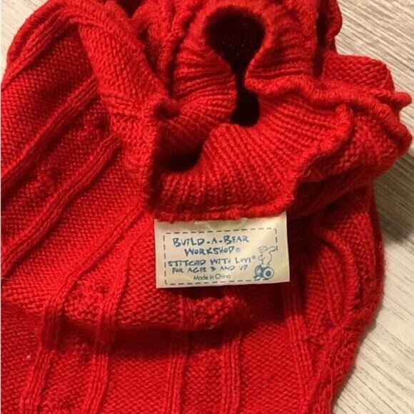 Build A Bear Clothes Promise Pets Red Cable Knit Sweater W/Paw Print - Picture 3 of 4